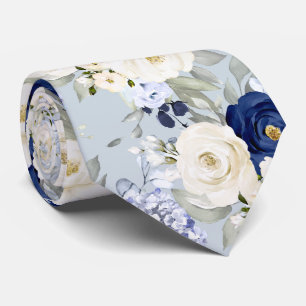 PixDezines Watercolor Roses Navy Blue Cream Neck Tie