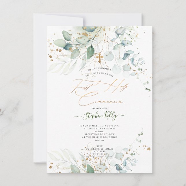 PixDezines Watercolor Rustic Eucalyptus Communion  Invitation (Front)