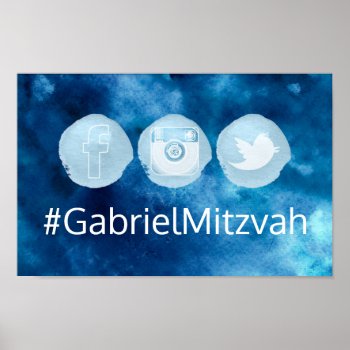 Pixdezines Watercolor Social Media Hashtag Sign by custom_mitzvah at Zazzle
