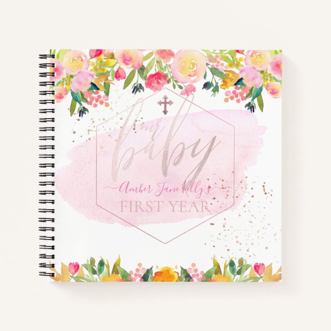 PIXDEZINES WATERCOLOR SPRING BOUQUET BABY 1ST YEAR NOTEBOOK (Front)