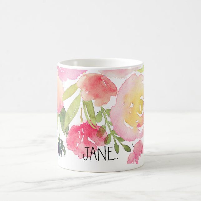 PixDezines Watercolor Spring, Peonies Bouquet Coffee Mug (Center)