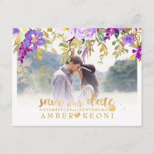 PixDezines Watercolor Summer Floral Save the Date Announcement Postcard