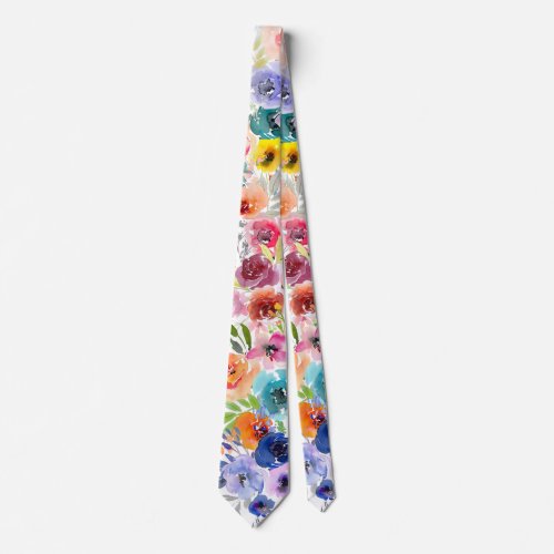 PixDezines Watercolor Summer Florals Neck Tie