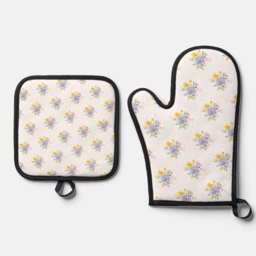 PixDezines Watercolor Summer Garden Roses  Oven Mitt  Pot Holder Set