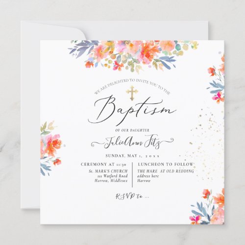 PixDezines Watercolor Summer Roses Baptism Invitation