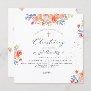 PixDezines Watercolor Summer Roses Christening Invitation