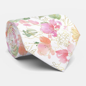 PixDezines Watercolor Sweet Peas Blush Pink Yellow Neck Tie