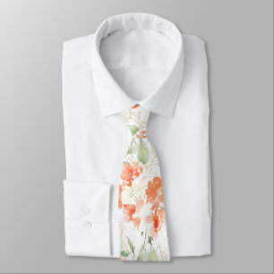 PixDezines Watercolor Sweetpeas Apricot Queen Neck Tie