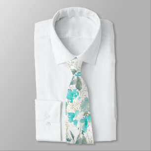 PixDezines Watercolor Sweetpeas Aqua n Dusty Blue Neck Tie