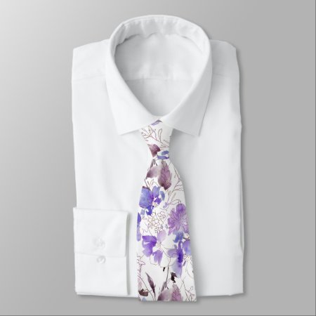 Pixdezines Watercolor Sweetpeas Lavender Purple Neck Tie