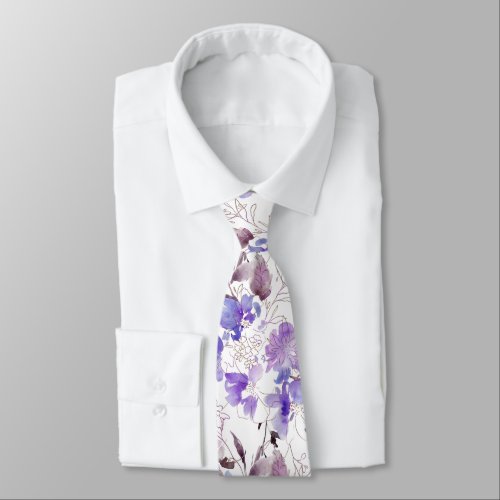 PixDezines Watercolor Sweetpeas Lavender Purple Neck Tie