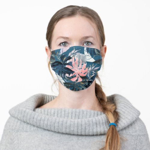 PixDezines Watercolor Teal Pink Monstera Pattern Adult Cloth Face Mask