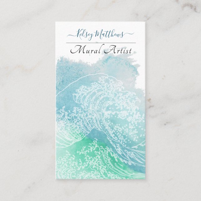 PixDezines Watercolor The Great Wave, Hokusai Business Card (Front)