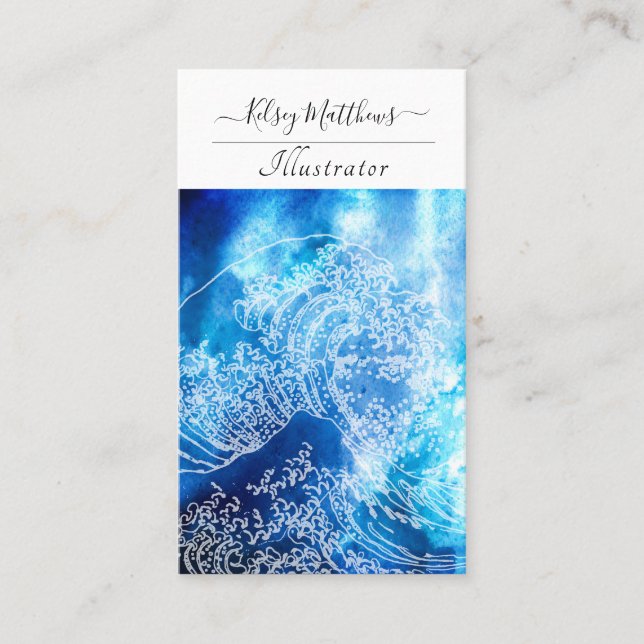 PixDezines Watercolor The Great Wave, Hokusai Business Card (Front)