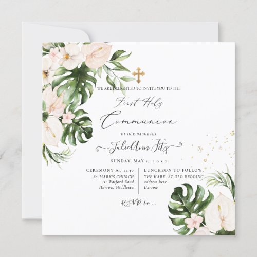 PixDezines Watercolor Tropical Floral n Foliage Invitation