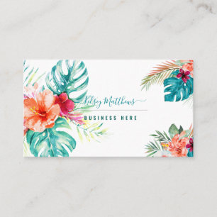 PixDezines Watercolor Tropical Flowers Foliage Business Card