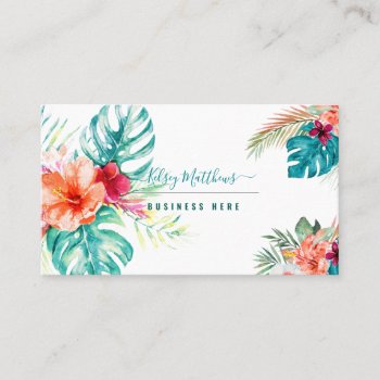 Pixdezines Watercolor Tropical Flowers Foliage Business Card by Create_Business_Card at Zazzle