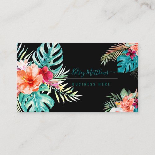 PixDezines Watercolor Tropical Flowers Foliage Business Card