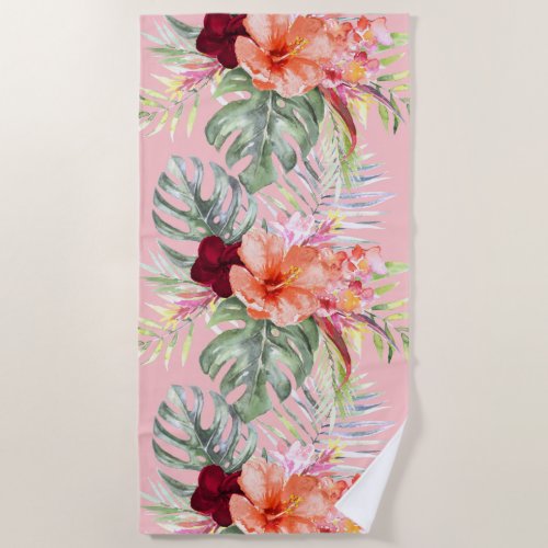 PixDezines Watercolor Tropical Paradise Flowers Beach Towel