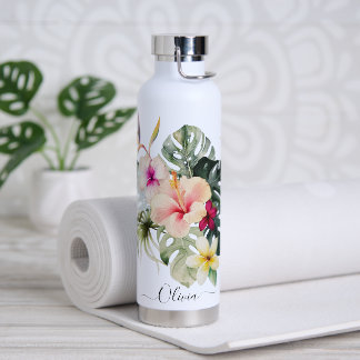 PixDezines Watercolor Tropical Paradise Flowers Water Bottle