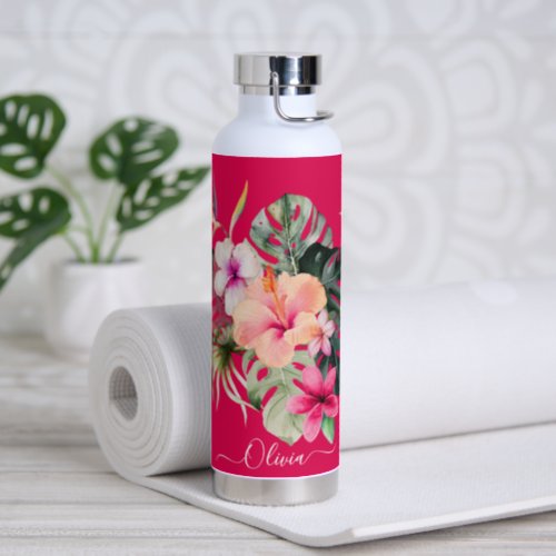 PixDezines Watercolor Tropical Paradise Flowers Water Bottle