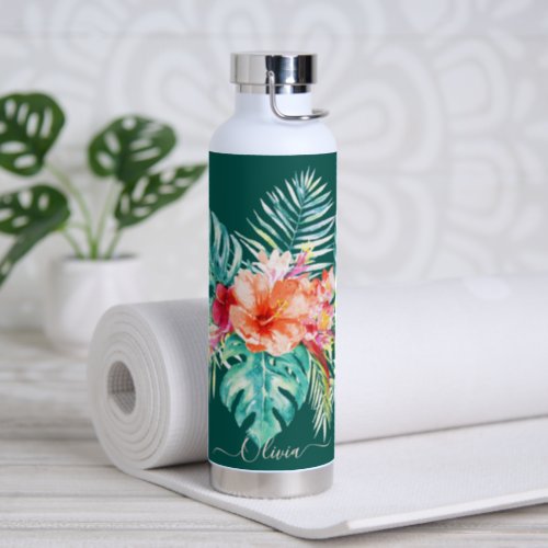 PixDezines Watercolor Tropical Paradise Flowers Water Bottle