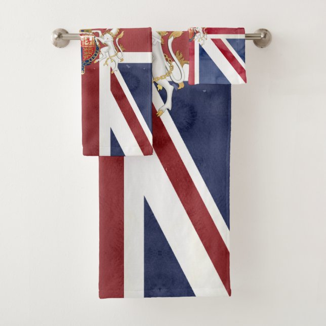 PIXDEZINES WATERCOLOR UNION JACK and INSIGNIA Bath Towel Set (Insitu)