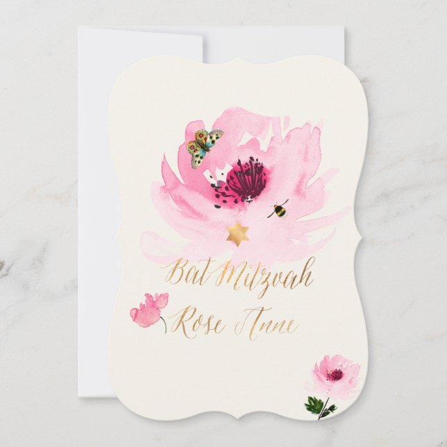 PixDezines Watercolor/Water Rose/Bat Mitzvah Invitation (Front)