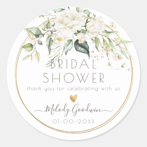 PixDezines Watercolor White Cream RosesGreenery Classic Round Sticker