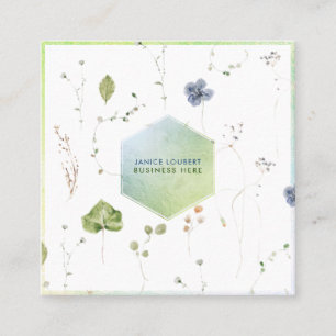 PixDezines Watercolor Wild Flowers Honeycomb Square Business Card