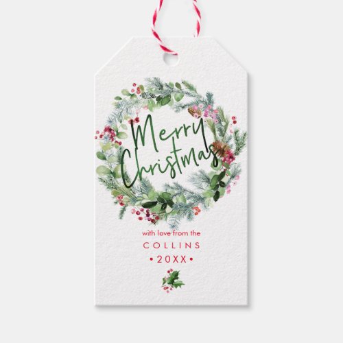 PixDezines WATERCOLOR WINTER CHRISTMAS WREATH Gift Gift Tags