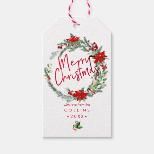 PixDezines WATERCOLOR WINTER CHRISTMAS WREATH Gift Tags