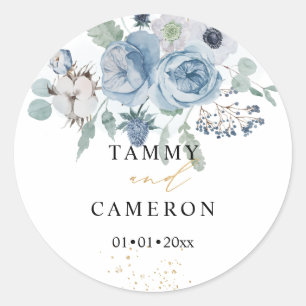 PixDezines Watercolor Winter Dusty Blue Cotton Classic Round Sticker