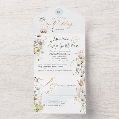 PixDezines Watercolor Winter Meadows Flowers All In One Invitation