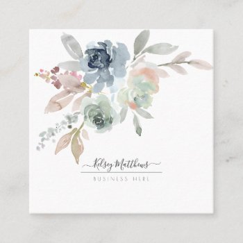 Pixdezines Watercolor Winter Roses  Dusty Blue Square Business Card by Create_Business_Card at Zazzle