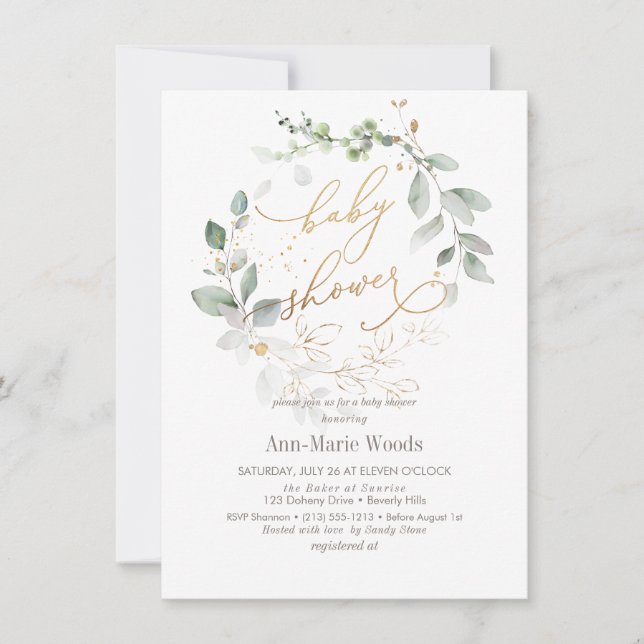 PixDezines Watercolor Wreath Baby Shower Invitation (Front)