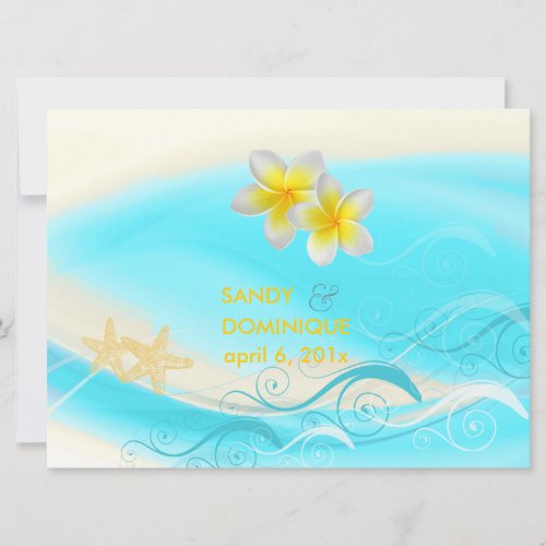PixDezines Waves, Plumeria Lei+starfish+beach Personalized Invites
