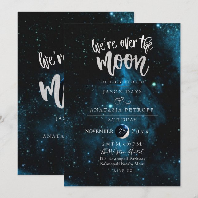 PixDezines We are Over the Moon Wedding Invitation (Front/Back)