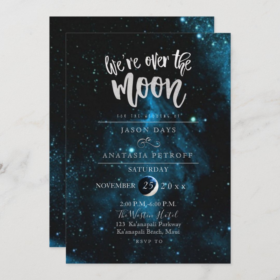 PixDezines We are Over the Moon Wedding Invitation | Zazzle