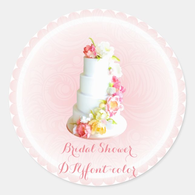PixDezines wedding cake/bridal shower/DIY Classic Round Sticker (Front)