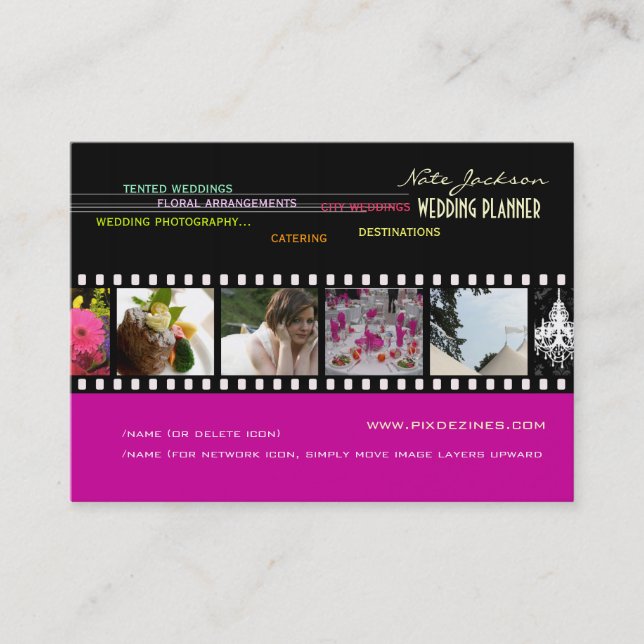 PixDezines wedding planners/diy colors+fonts Business Card (Front)