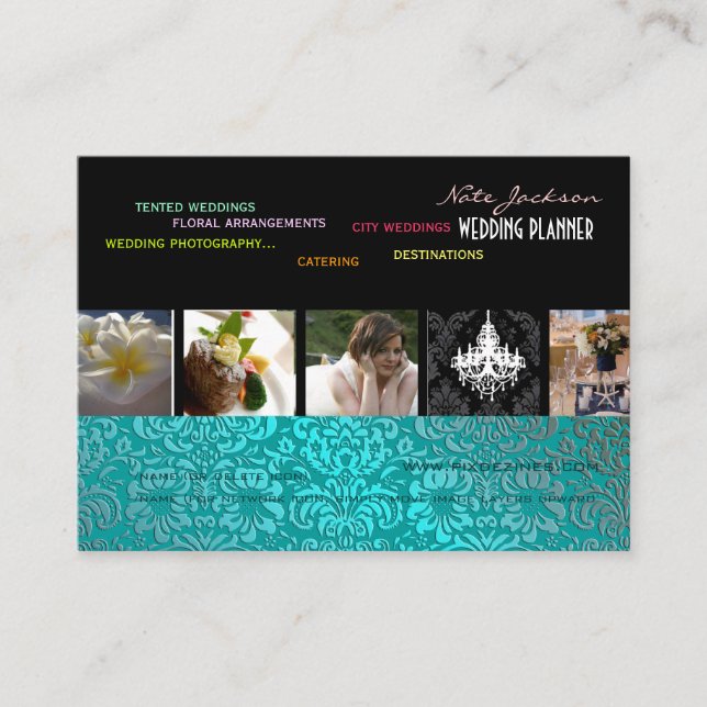 PixDezines wedding planners/diy colors+fonts Business Card (Front)