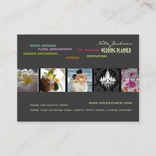 PixDezines wedding planners/diy colors+fonts Business Card (Front)
