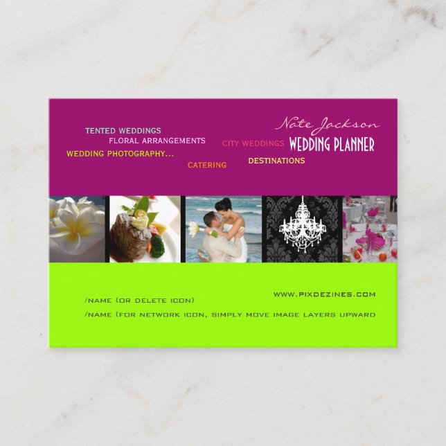 PixDezines wedding planners/diy colors+fonts Business Card (Front)