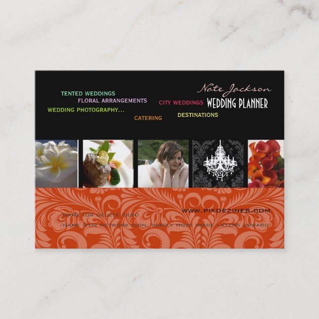 PixDezines wedding planners/diy colors+fonts Business Card (Front)