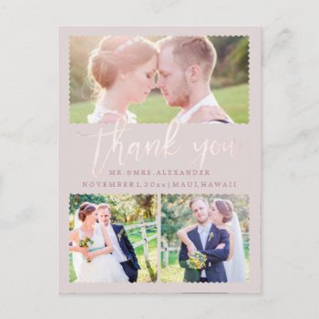 Pixdezines Wedding Thank You/blush Pink Script Postcard by custom_stationery at Zazzle