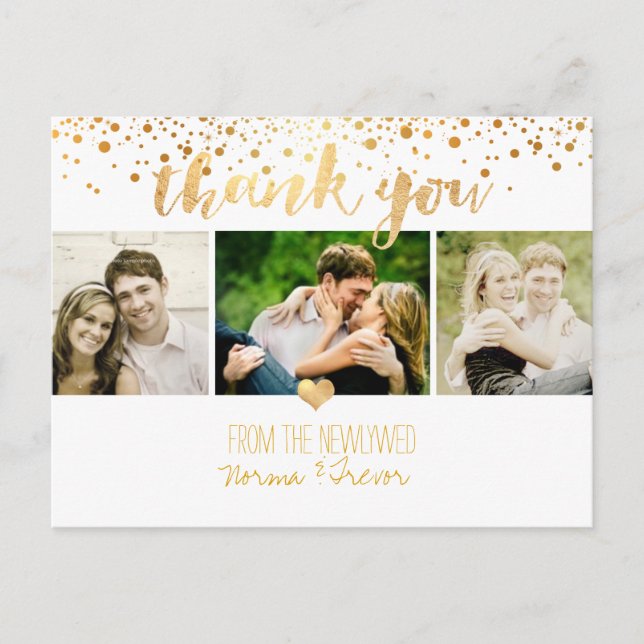 PixDezines wedding thank you/faux gold Postcard (Front)