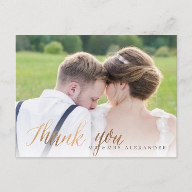 PixDezines Wedding Thank You/Faux Gold Script Postcard (Front)