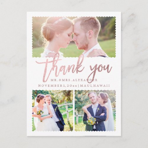 PixDezines Wedding Thank YouFaux Rose Gold Script Postcard