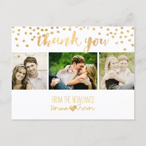 PixDezines wedding thank yougold confetti Postcard